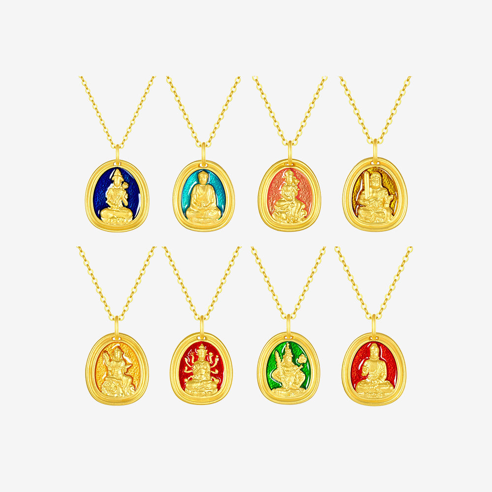 24K Gold Enamel Zodiac Guardian Buddha Pendant