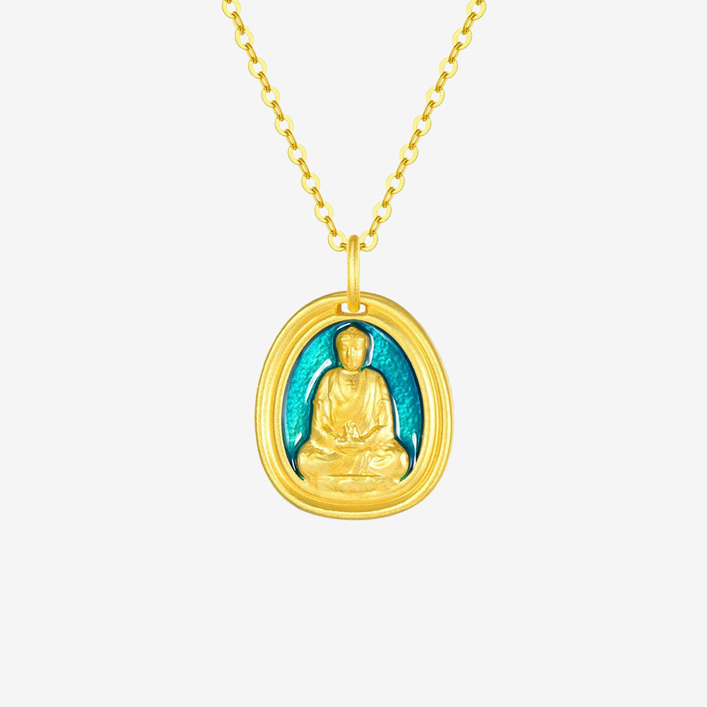 24K Gold Enamel Zodiac Guardian Buddha Pendant