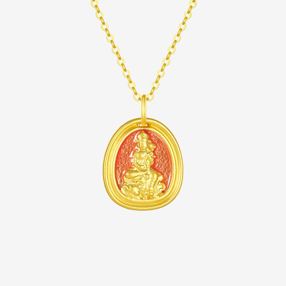 24K Gold Enamel Zodiac Guardian Buddha Pendant