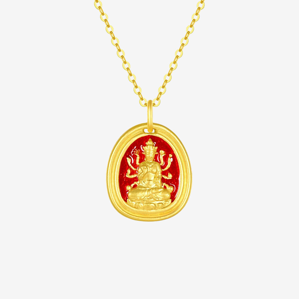 24K Gold Enamel Zodiac Guardian Buddha Pendant