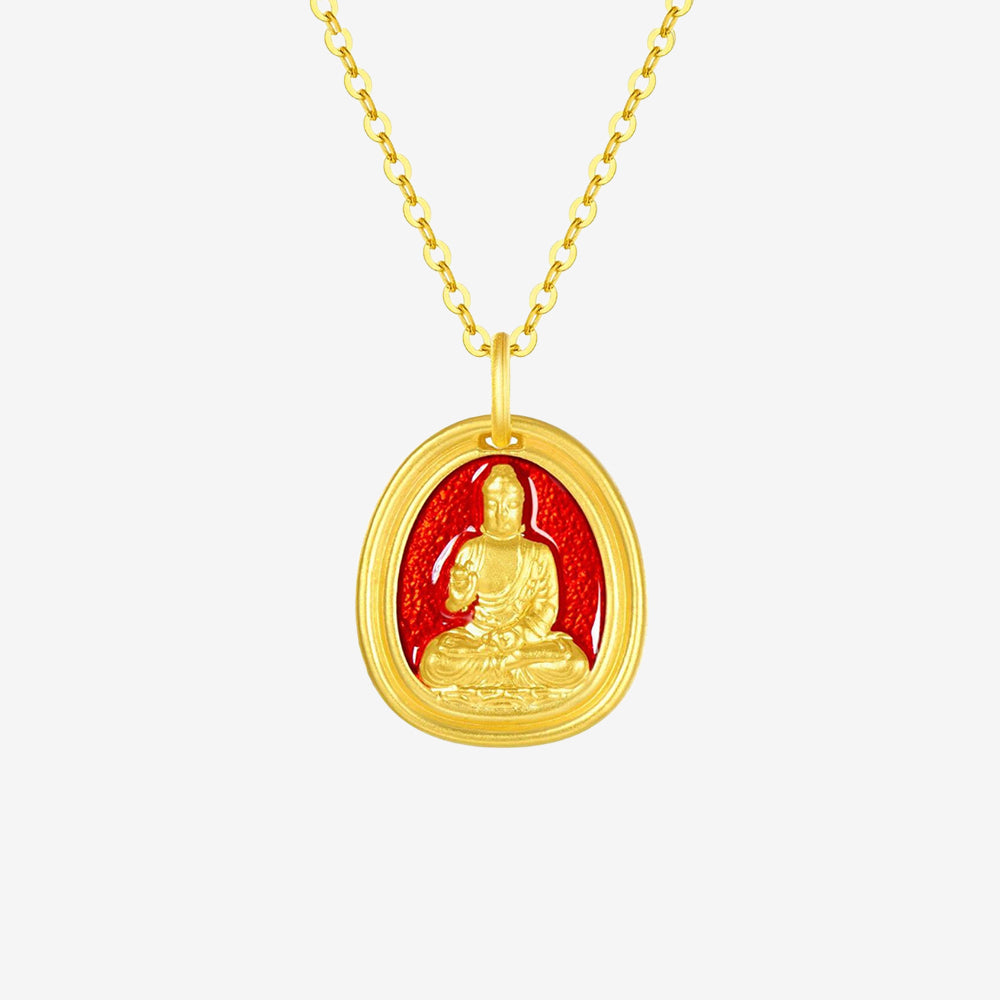 24K Gold Enamel Zodiac Guardian Buddha Pendant