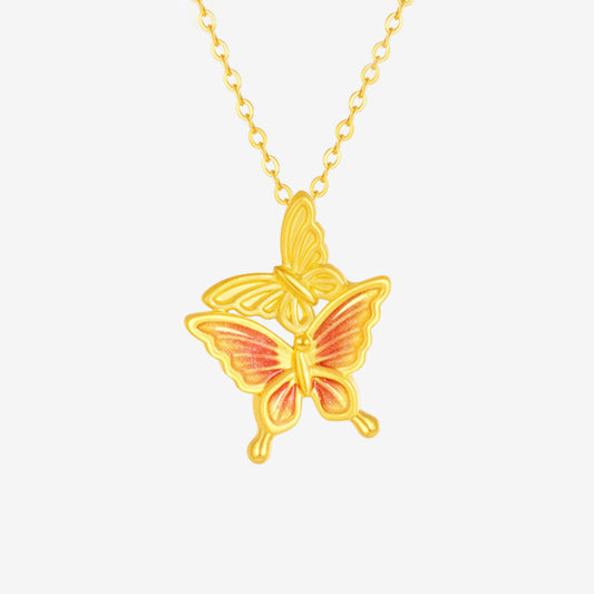 First Series 24K Gold Enamel Twin Butterfly Necklace Pendant