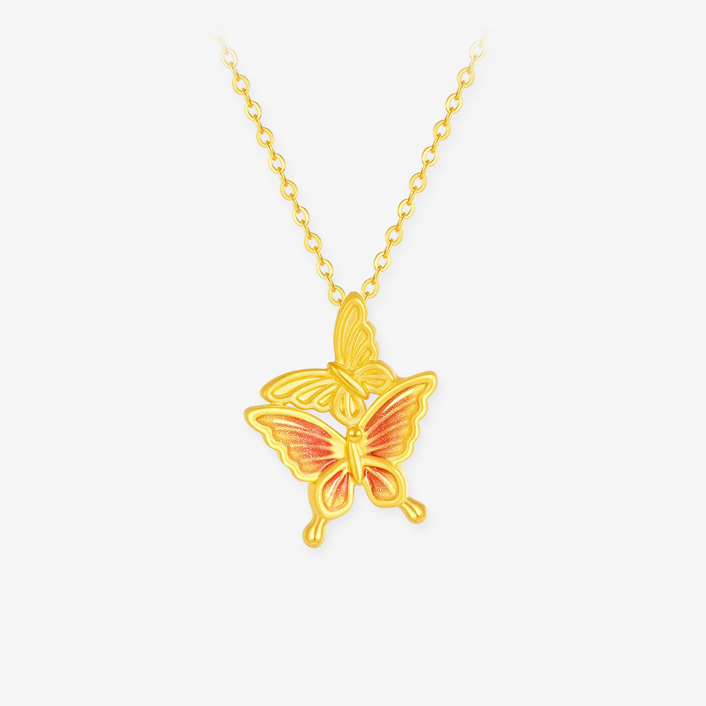First Series 24K Gold Enamel Twin Butterfly Pendant