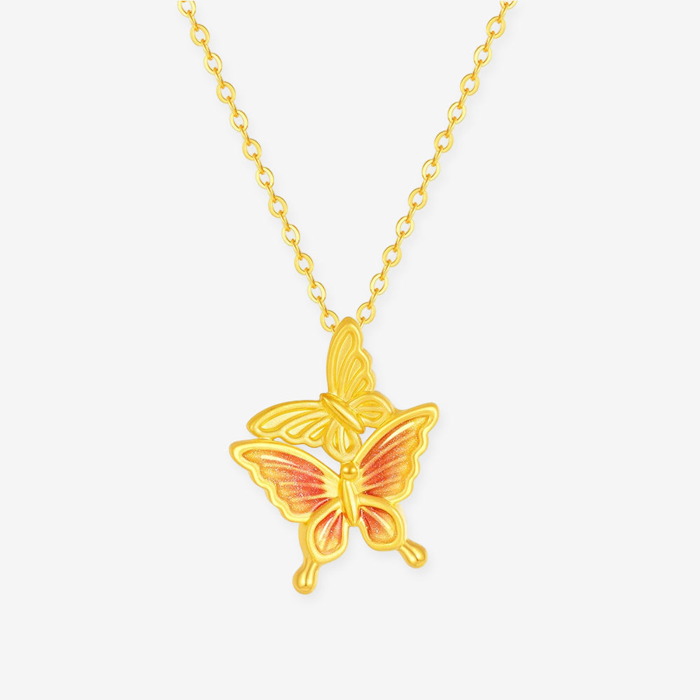 First Series 24K Gold Enamel Twin Butterfly Necklace Pendant