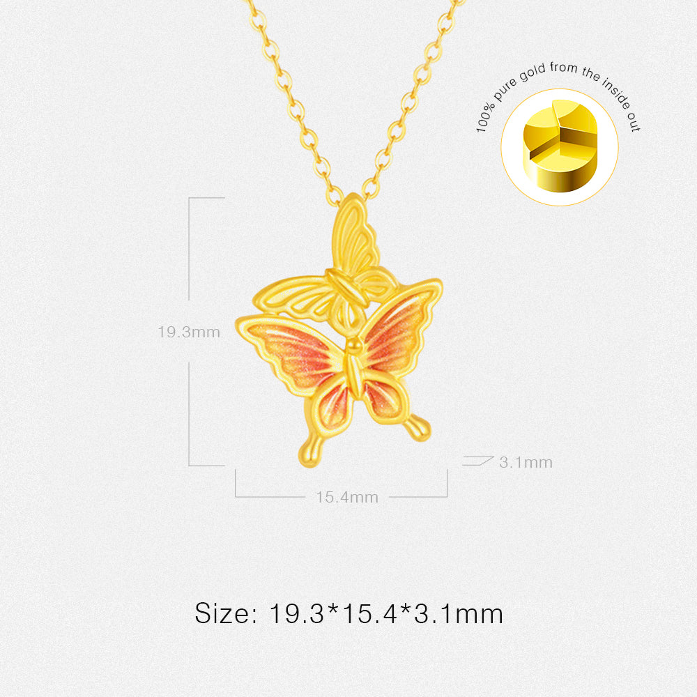 First Series 24K Gold Enamel Twin Butterfly Necklace Pendant