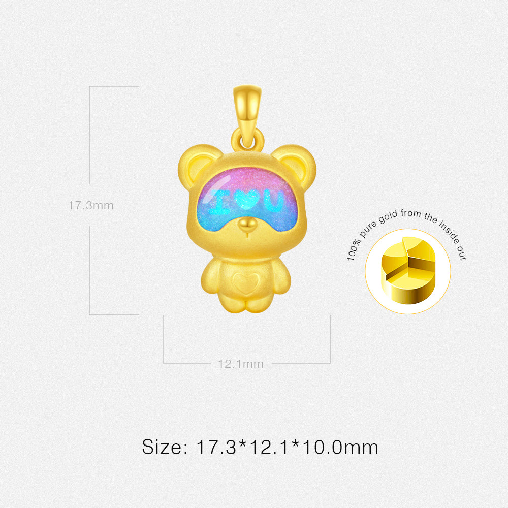 First Series 24K Gold Secret Words Luminous Enamel Sweet Bear Pendant