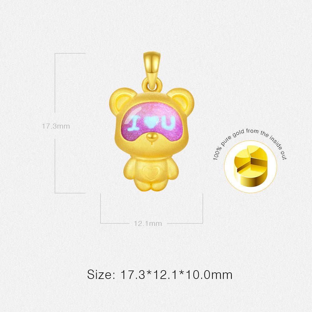 First Series 24K Gold Secret Words Luminous Enamel Sweet Bear Pendant