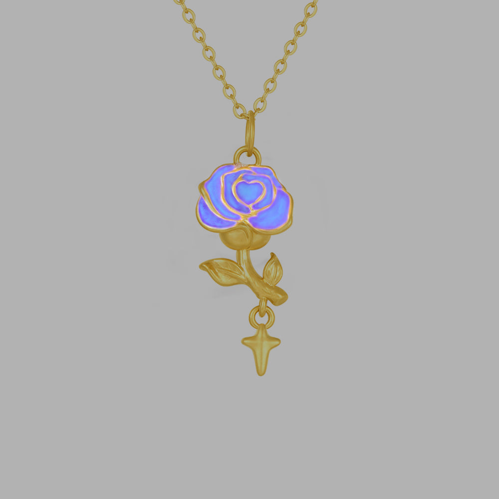 Monet Garden Series 24K Gold Purple Rose Romantic Necklace Pendant