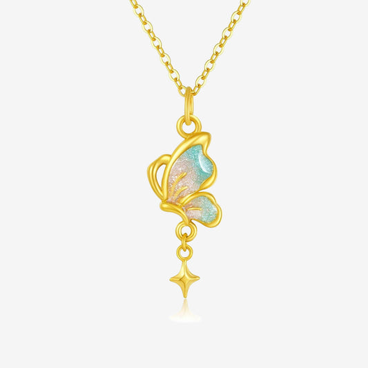 Monet Garden Series 24K Gold Luminous Enamel Star Butterfly Necklace Pendant