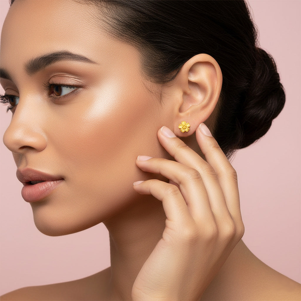 24K Gold Flower Stud Earrings