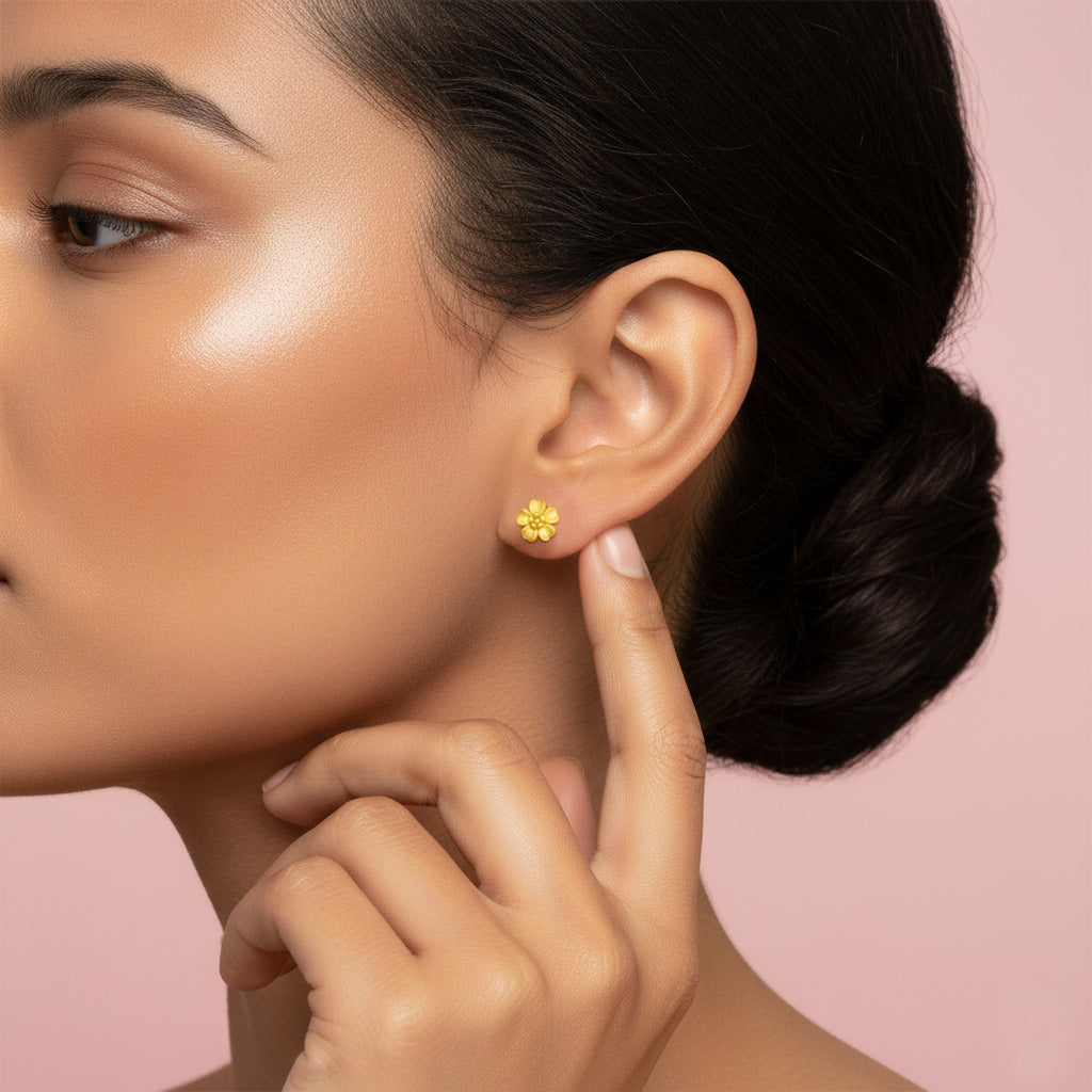 24K Gold Flower Stud Earrings