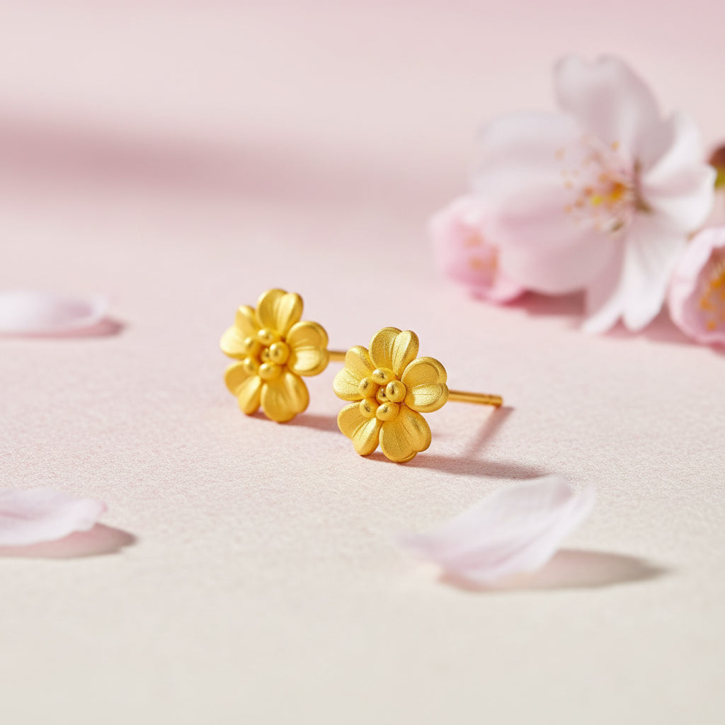24K Gold Flower Stud Earrings
