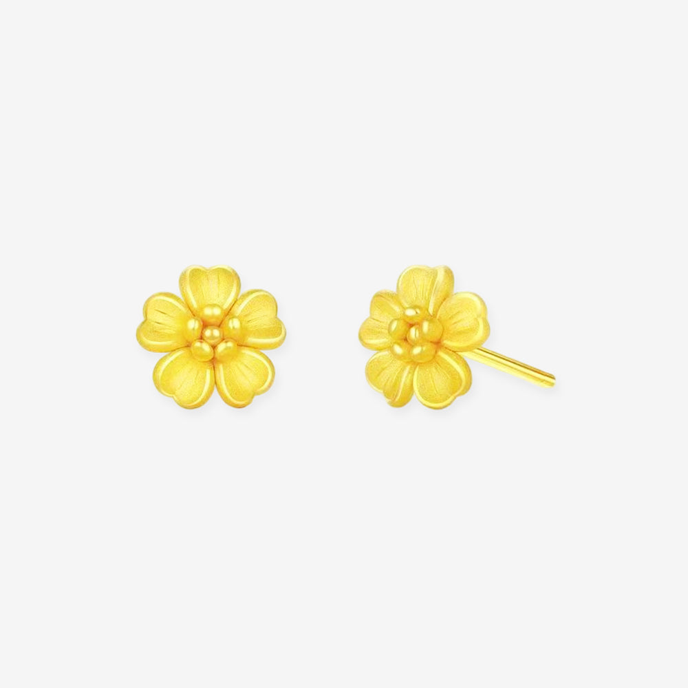 24K Gold Flower Stud Earrings