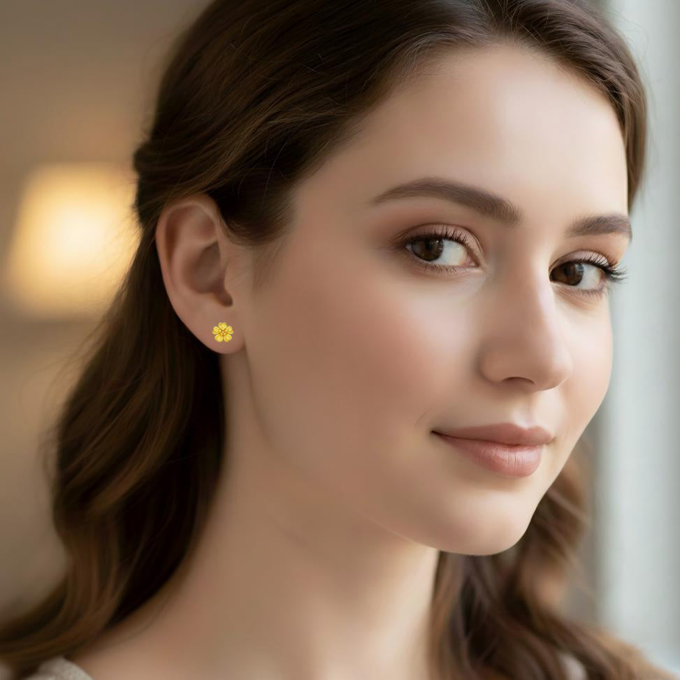 24K Gold Flower Stud Earrings
