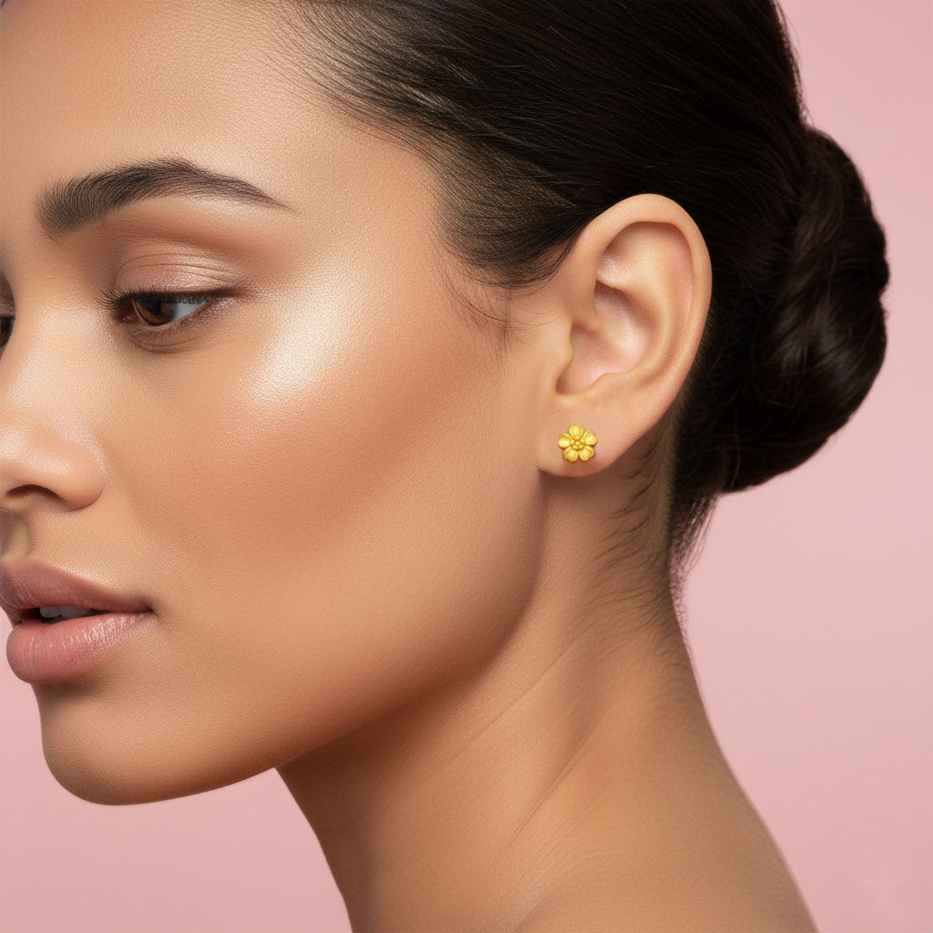 24K Gold Flower Stud Earrings