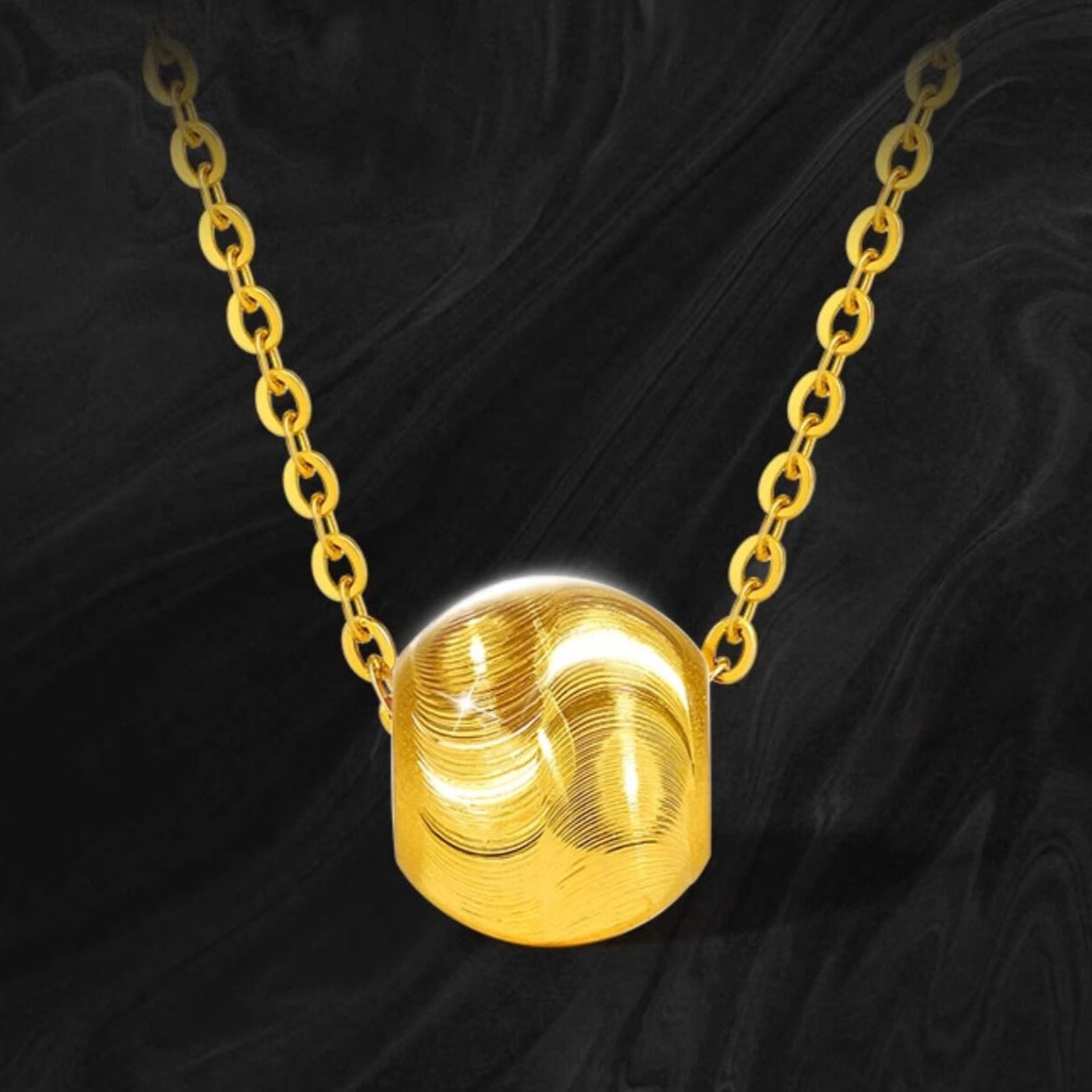 24K Gold Cat's Eye Stone Effect Bead Pendant Necklace