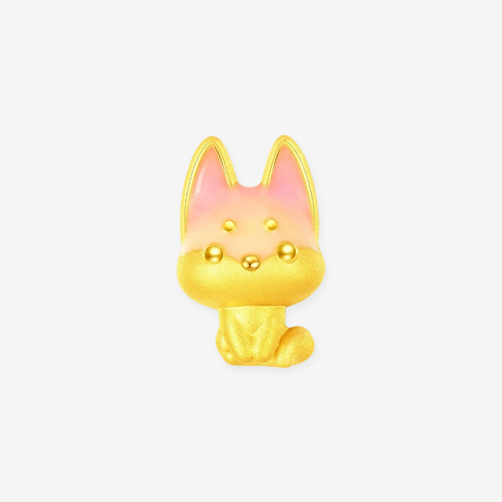 First · Cute Pet Series 24K Gold Enamel Fox Lucky Color Charm Pendant