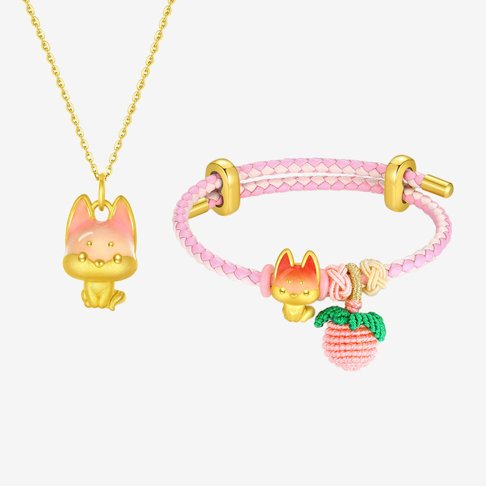 First · Cute Pet Series 24K Gold Enamel Fox Lucky Color Charm DIY Bracelet Necklace
