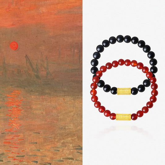 24K Gold Pingan Barrel Charm Agate Beaded Bracelet