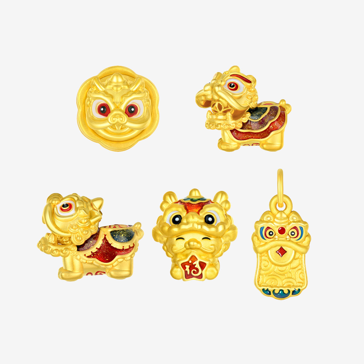 24K Gold Chinese Southern Lion Dance Rotatable Charm Set Bracelet