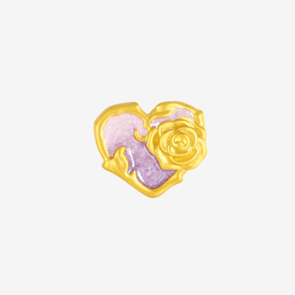 Monet Garden Series 24K Gold Secret Words Luminous Enamel Heart Rose Charm