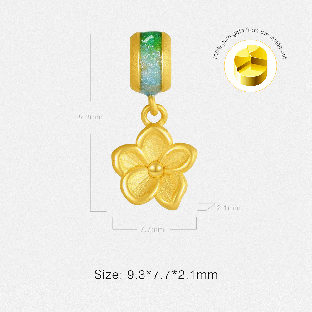 24K Gold Luminous Enamel Blue Almond Blossoms Flower Charm