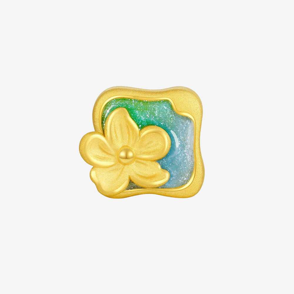 24K Gold Luminous Enamel Blue Almond Blossoms Flower Charm