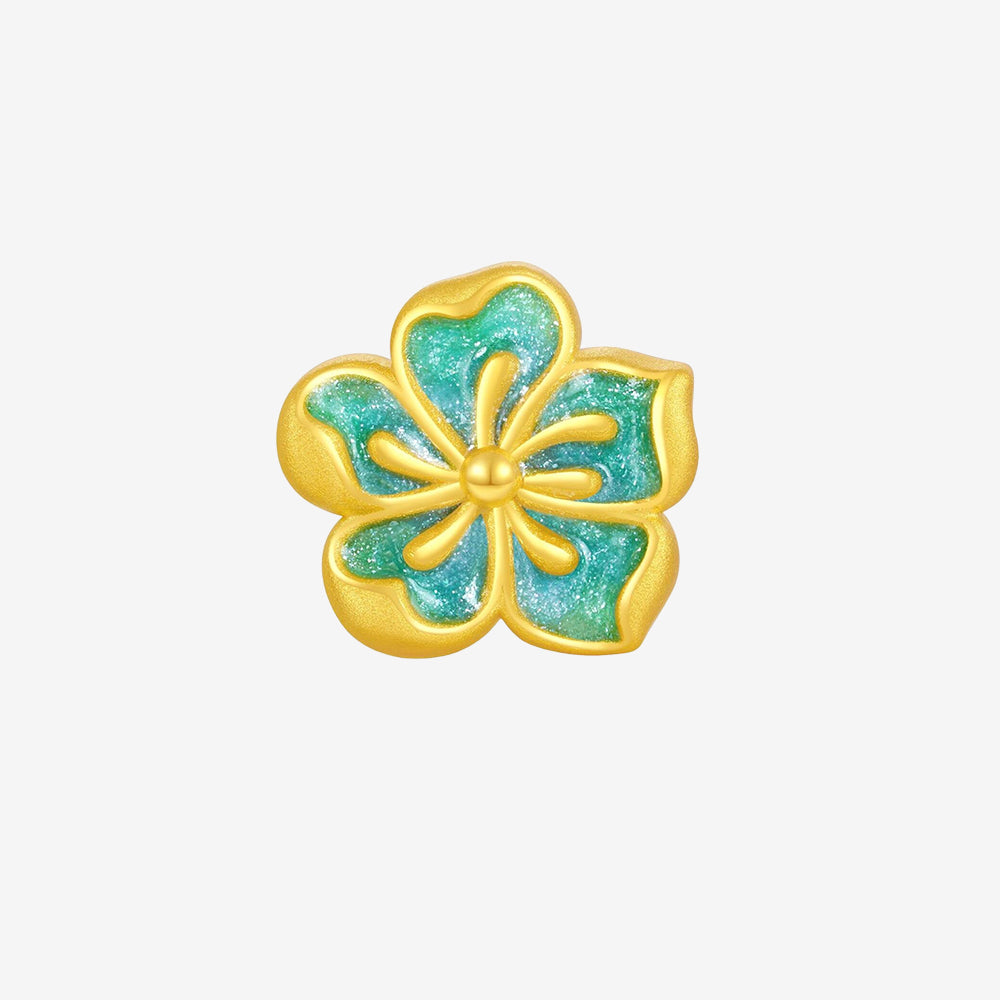 24K Gold Luminous Enamel Blue Almond Blossoms Flower Charm