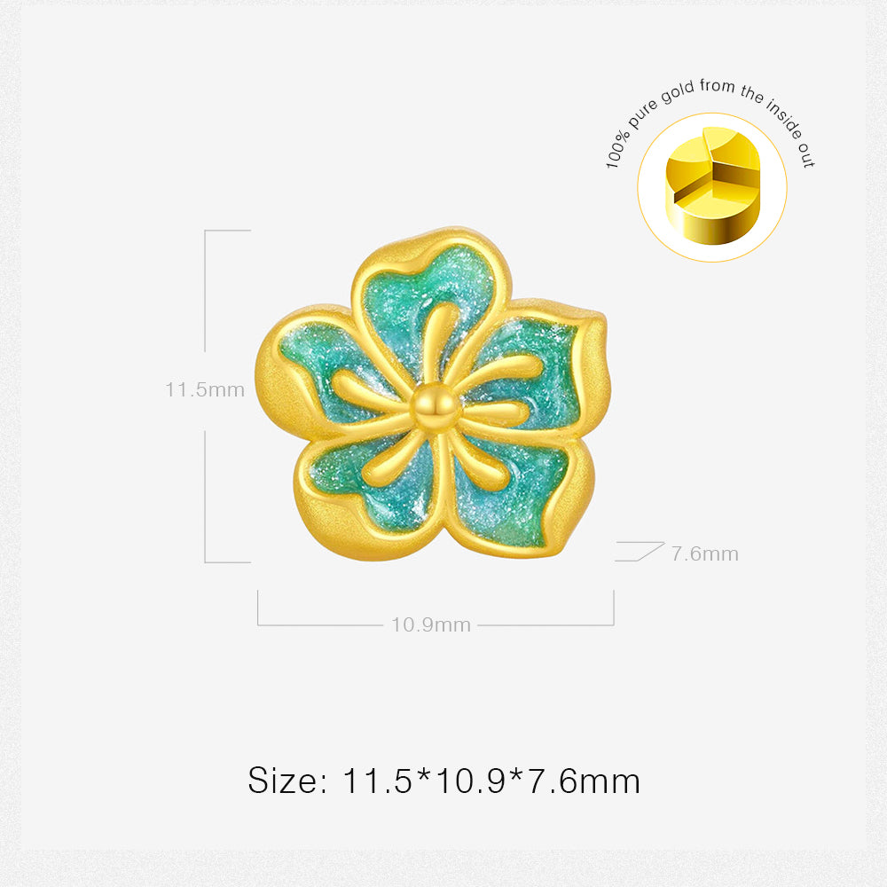 24K Gold Luminous Enamel Blue Almond Blossoms Flower Charm