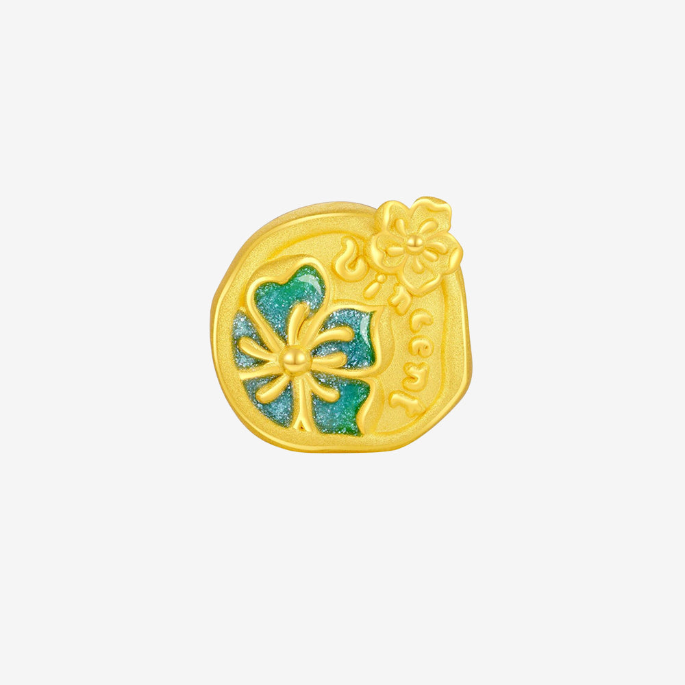 24K Gold Luminous Enamel Blue Almond Blossoms Flower Charm