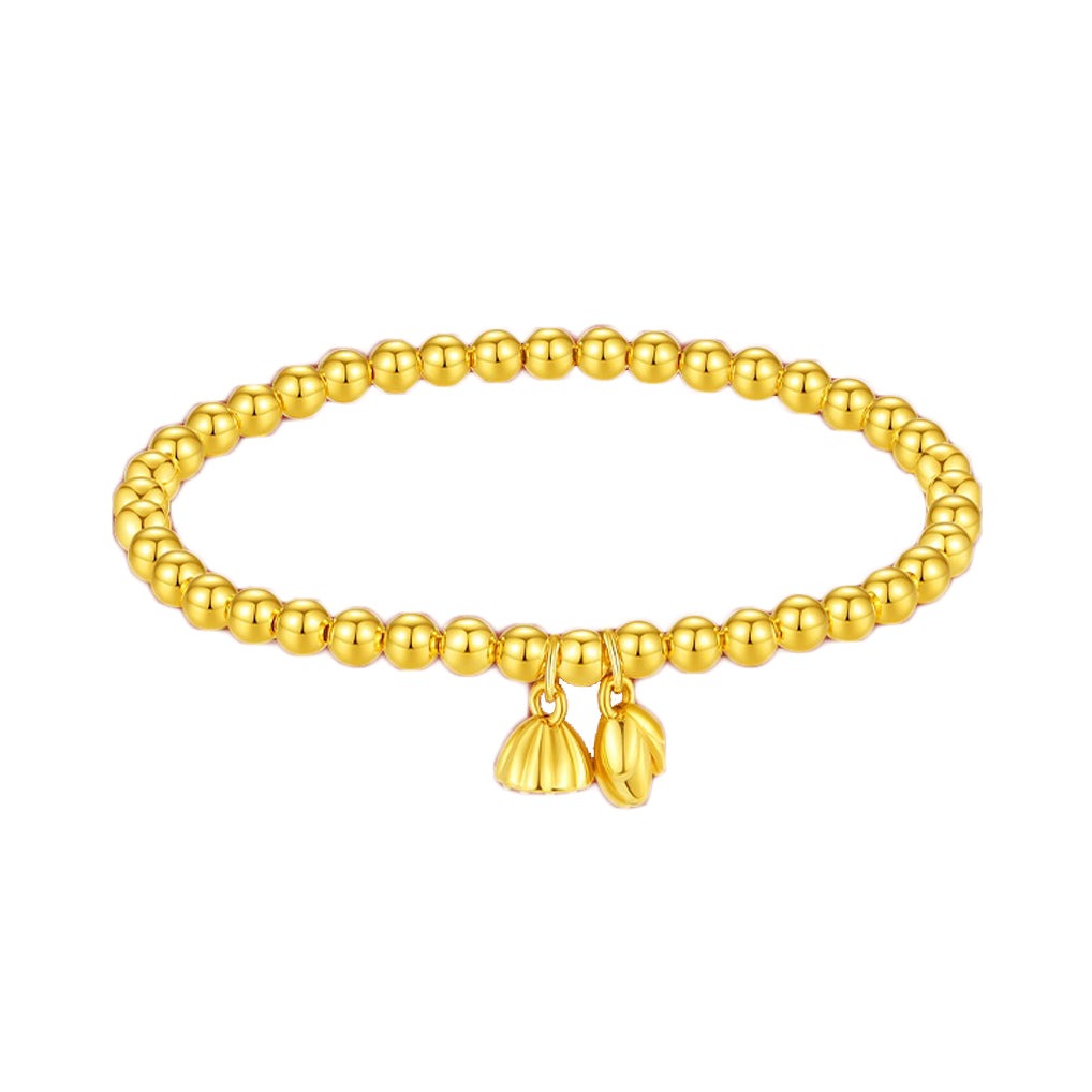 24K Gold Two Lotus Flower Beads Bracelet