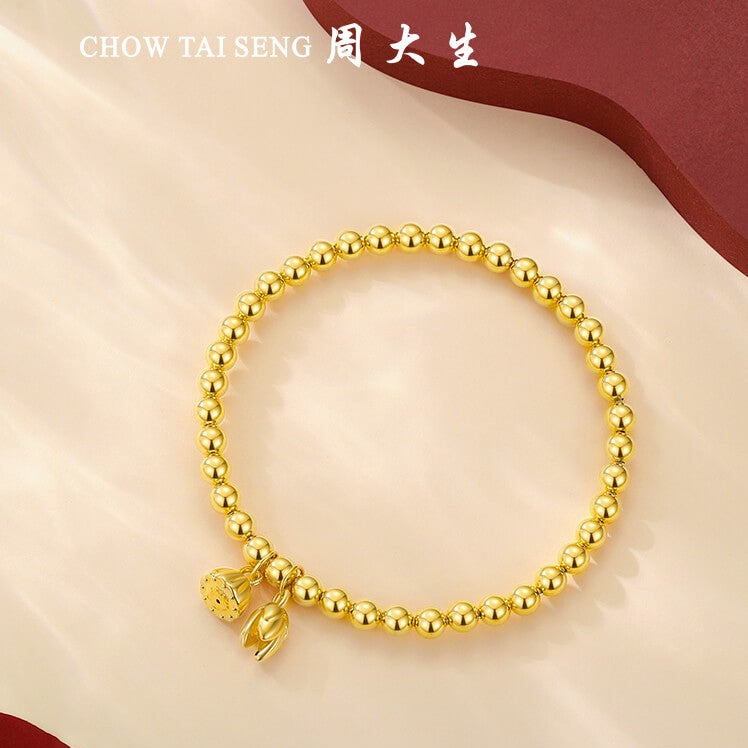 24K Gold Two Lotus Flower Beads Bracelet