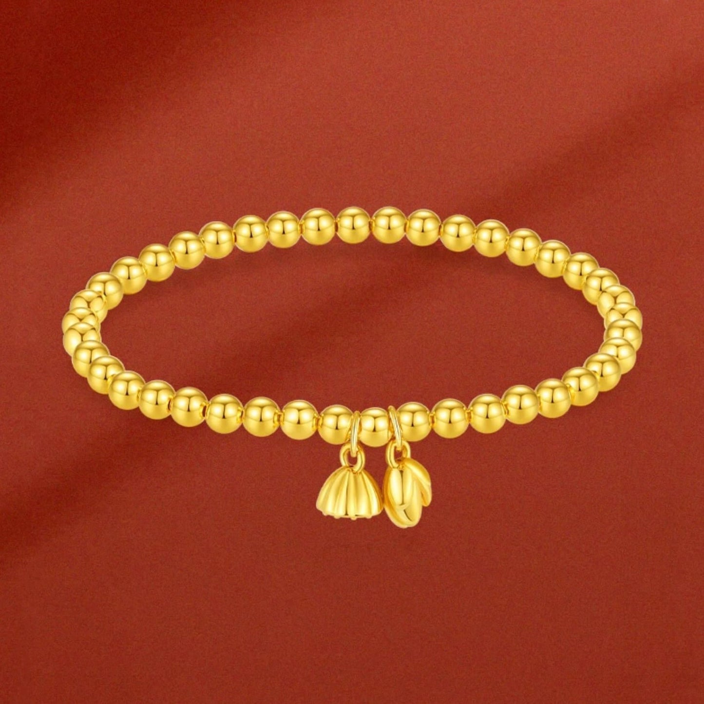 24K Gold Two Lotus Flower Beads Bracelet