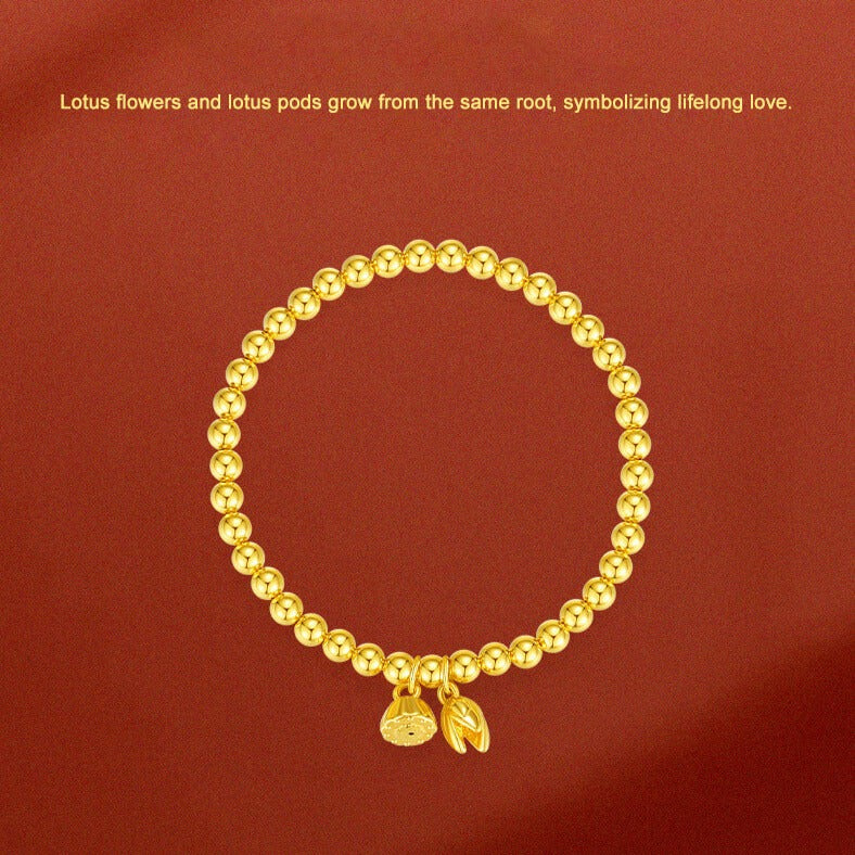 24K Gold Two Lotus Flower Beads Bracelet