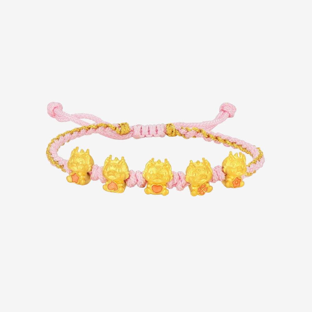 24K Gold Wufu Lucky Dragon Charms Bracelet