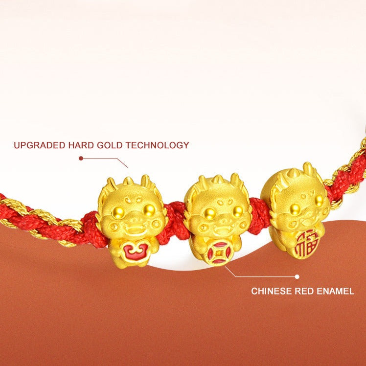 24K Gold Wufu Lucky Dragon Charms Bracelet