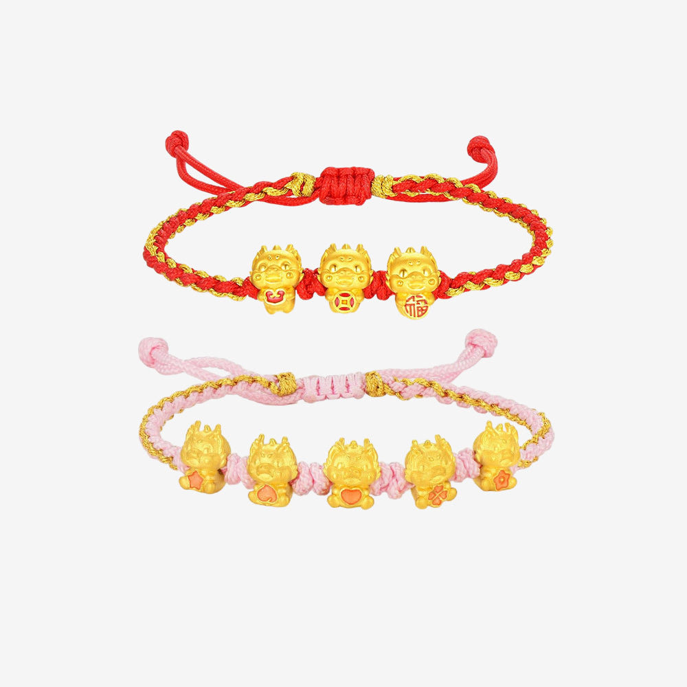 24K Gold Wufu Lucky Dragon Charms Bracelet