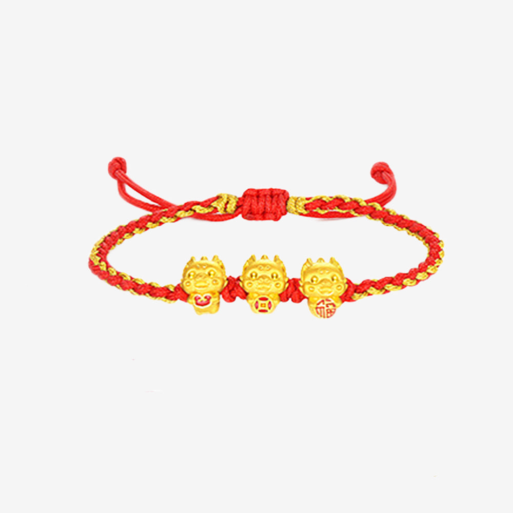 24K Gold Wufu Lucky Dragon Charms Bracelet