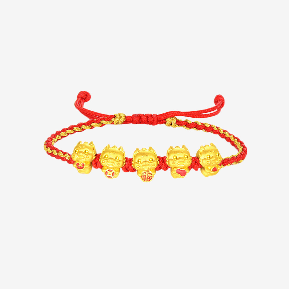 24K Gold Wufu Lucky Dragon Charms Bracelet