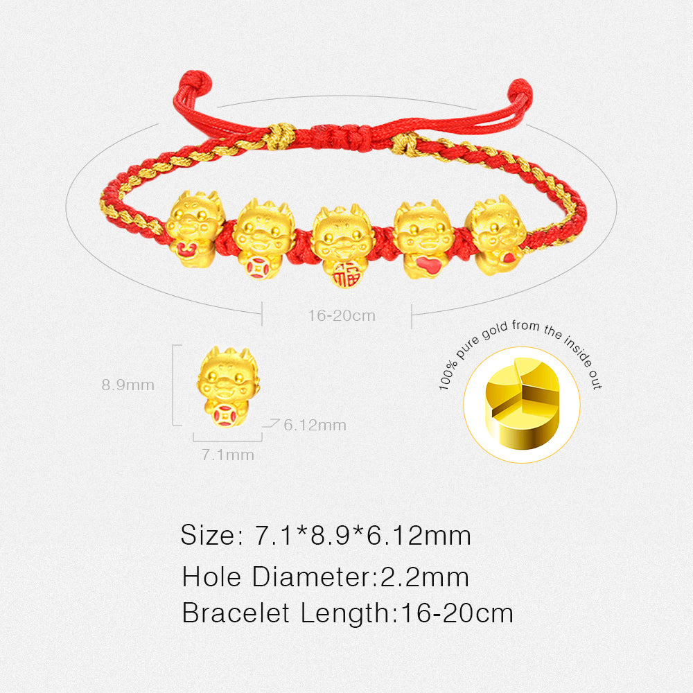 24K Gold Wufu Lucky Dragon Charms Bracelet