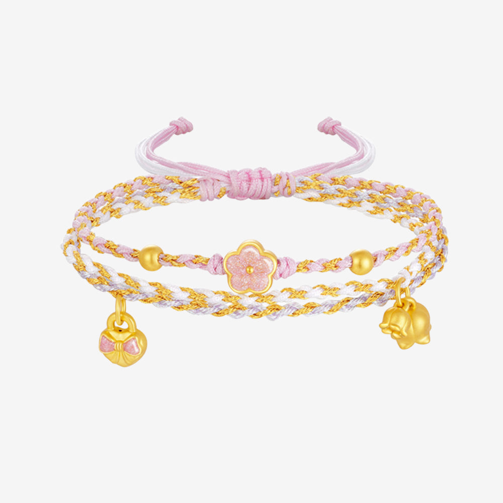 24K Gold Love Knot Peach Blossom Braided Bracelet