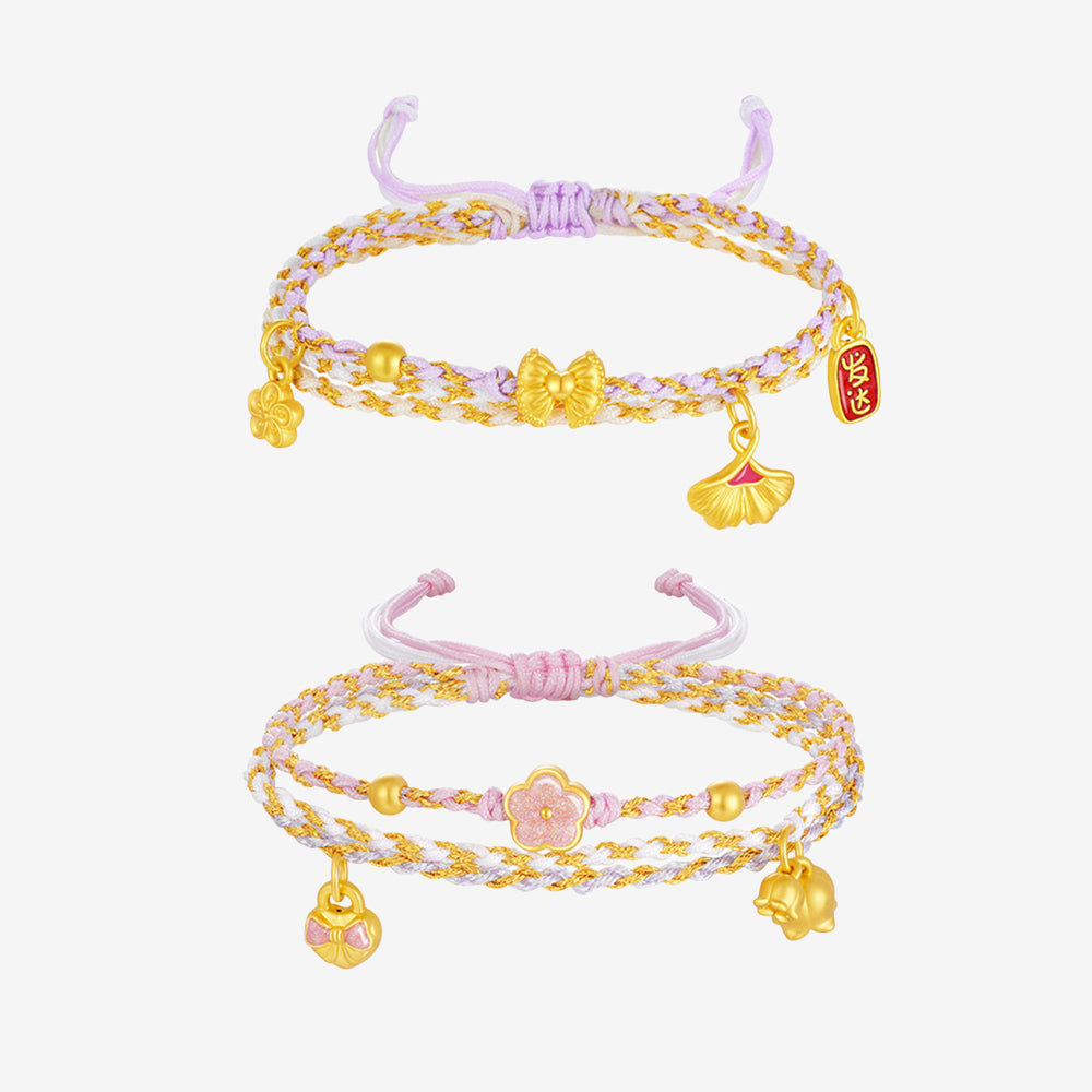 24K Gold Love Knot Peach Blossom Braided Bracelet