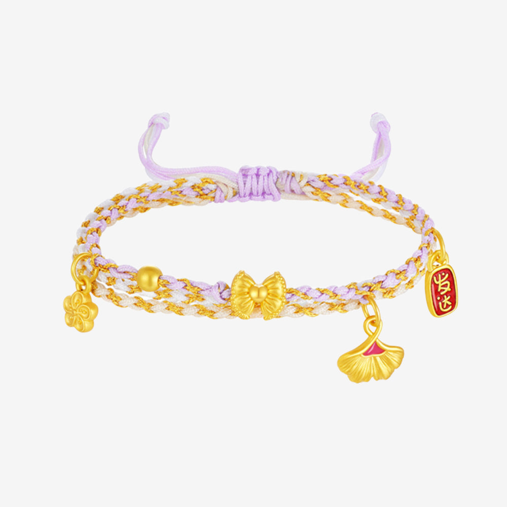 24K Gold Love Knot Peach Blossom Braided Bracelet