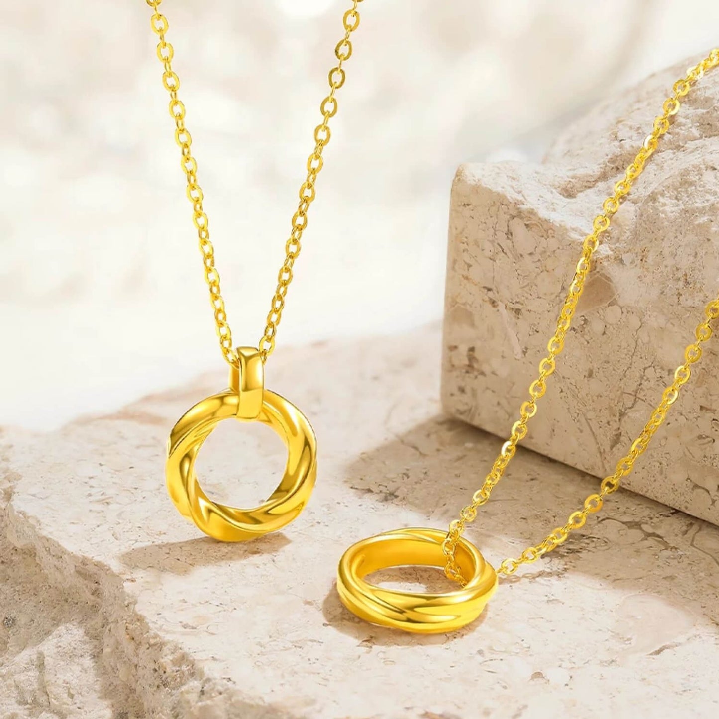 24K Gold 2 Circular Interlocking Mobius Necklace