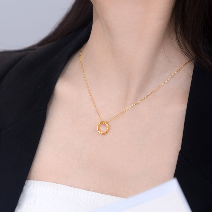 24K Gold 2 Circular Interlocking Mobius Necklace