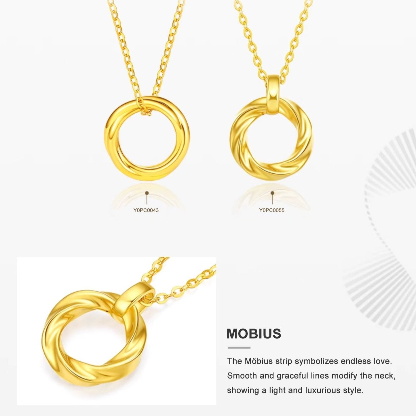 24K Gold 2 Circular Interlocking Mobius Necklace