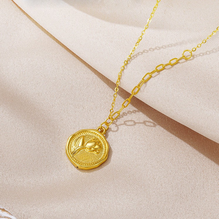 24K Gold Rose Paper Clip O-chain Necklace