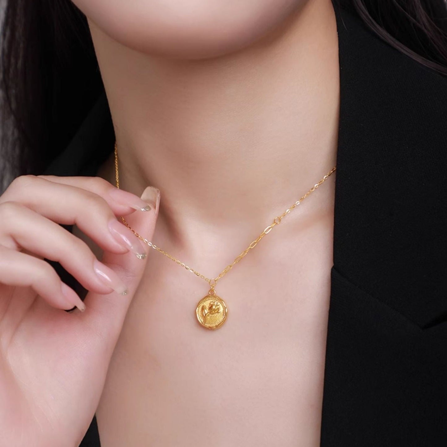 24K Gold Rose Paper Clip O-chain Necklace