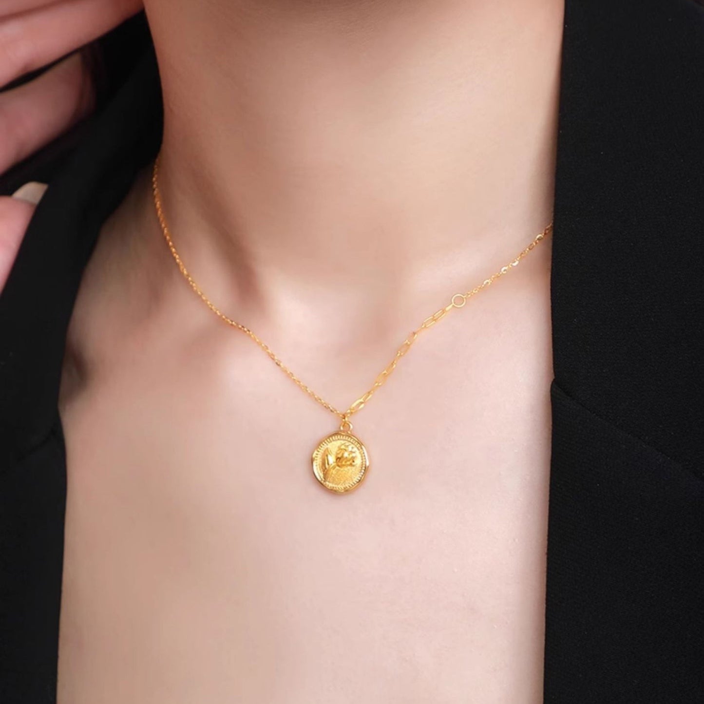 24K Gold Rose Paper Clip O-chain Necklace