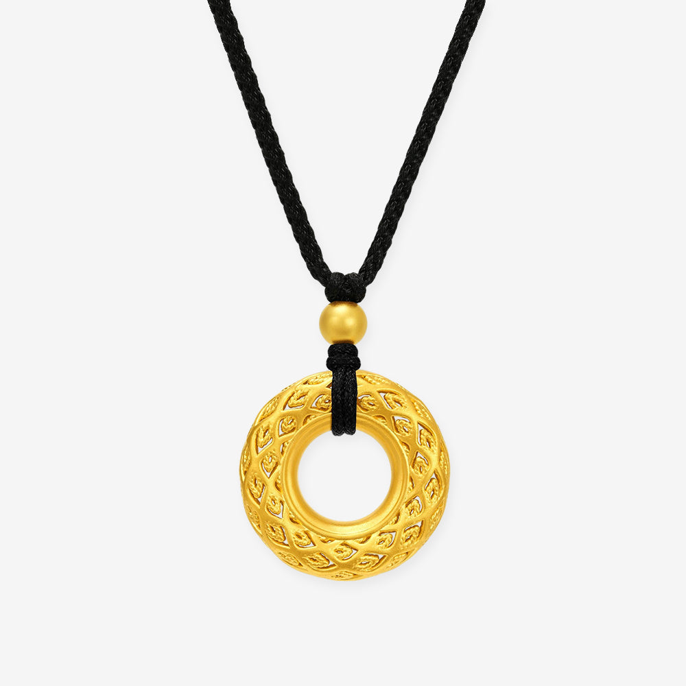24K Gold Hollow Ping An Buckle Pendant Necklace